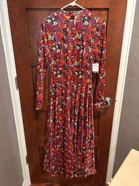 Free People Velvet, Floral Long-Sleeve Midi Dress with Open Back